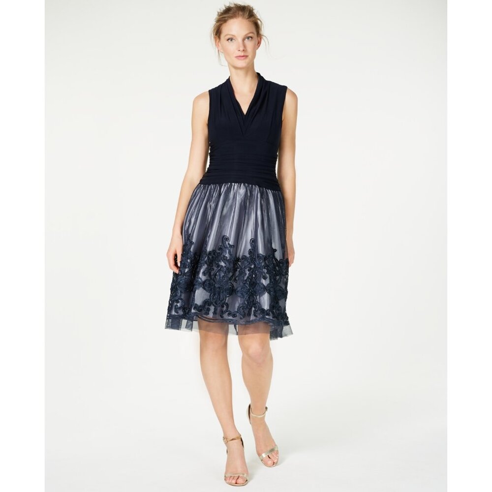 NWT SL Fashions Womens Size 12 Sleeveless V-Neck Embroidered Lace Soutache Dress